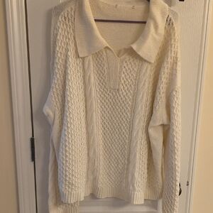 Maurices Cream Cable-Knit Polo Sweater 0X XL